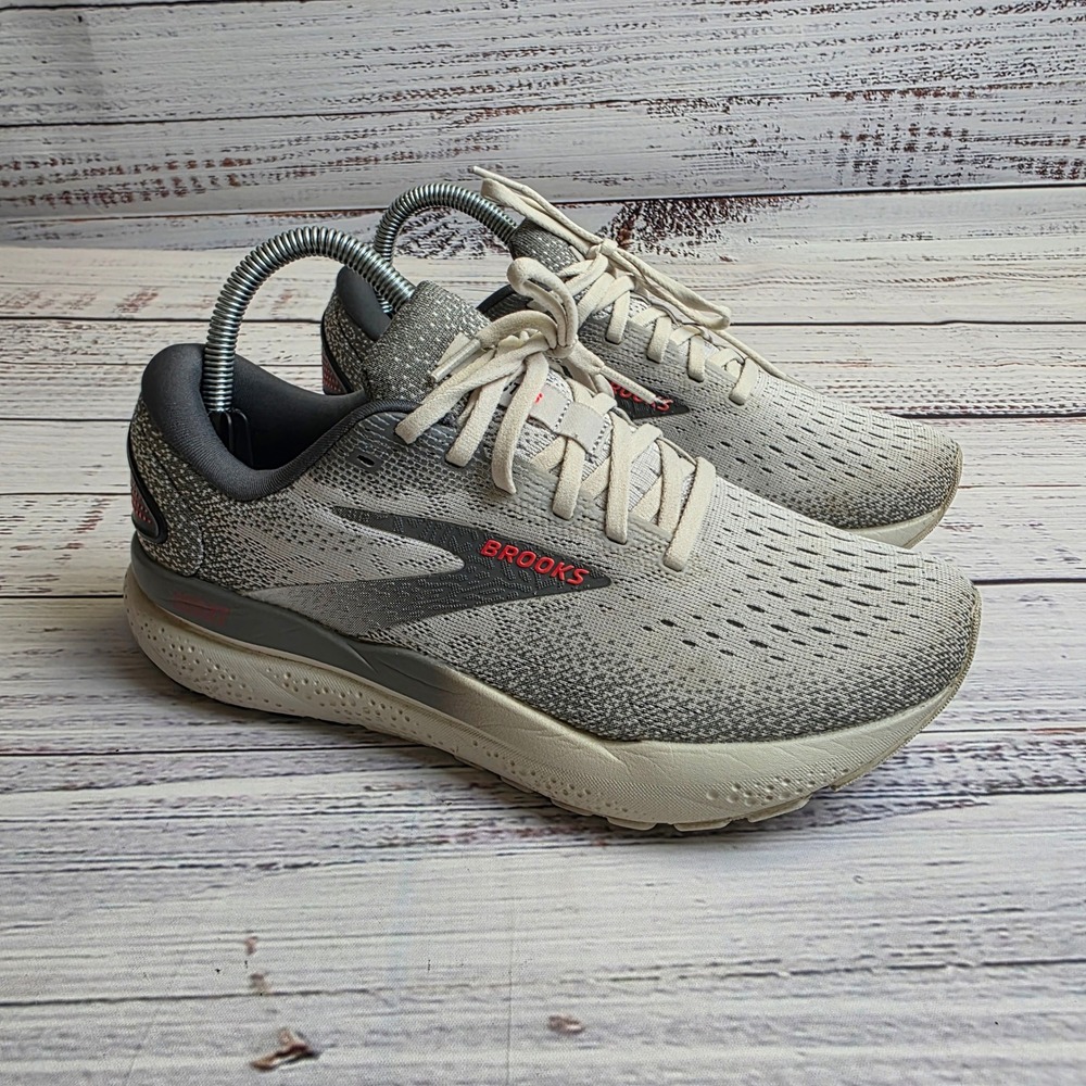 Brooks Ghost 16 Womens Running Shoes Grey White Red 1204071B006 Size 8 Medium